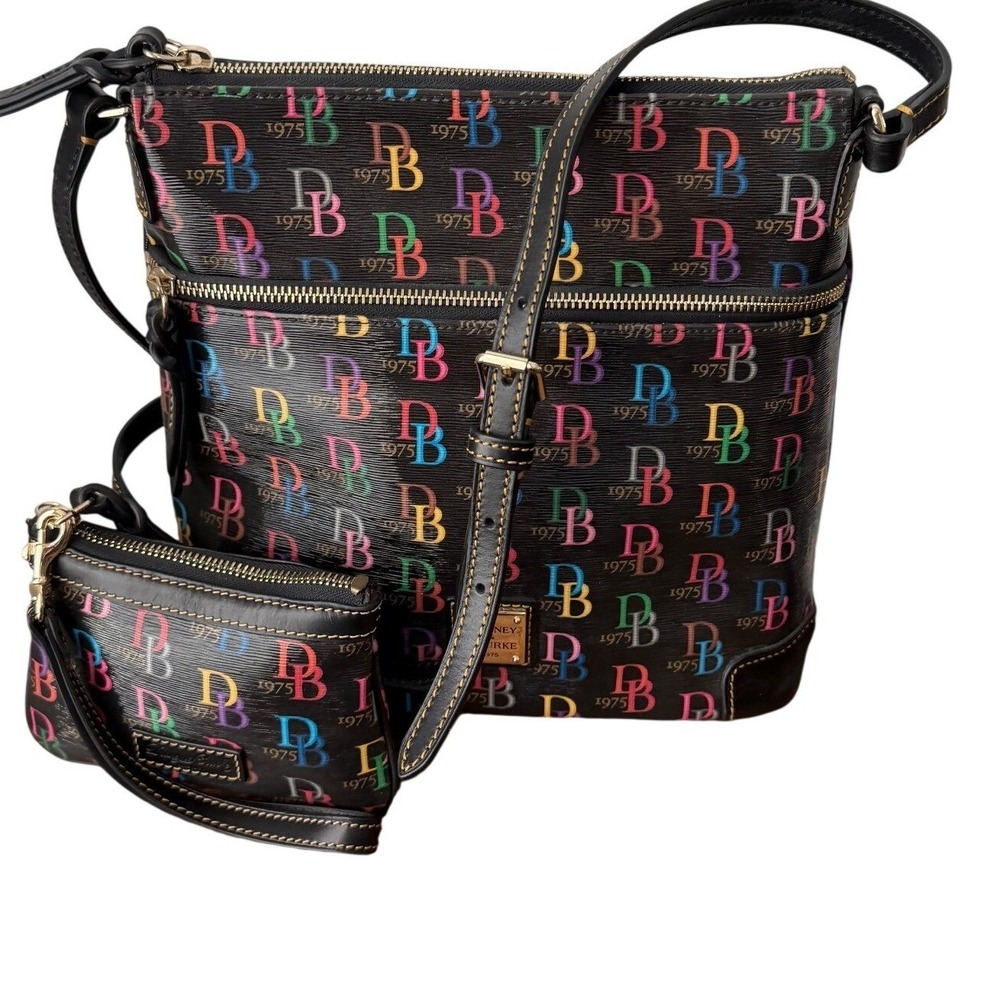 Dooney & Bourke Black Multicolor 1975 Monogram Crossbody Bag and‎ Wristlet Set